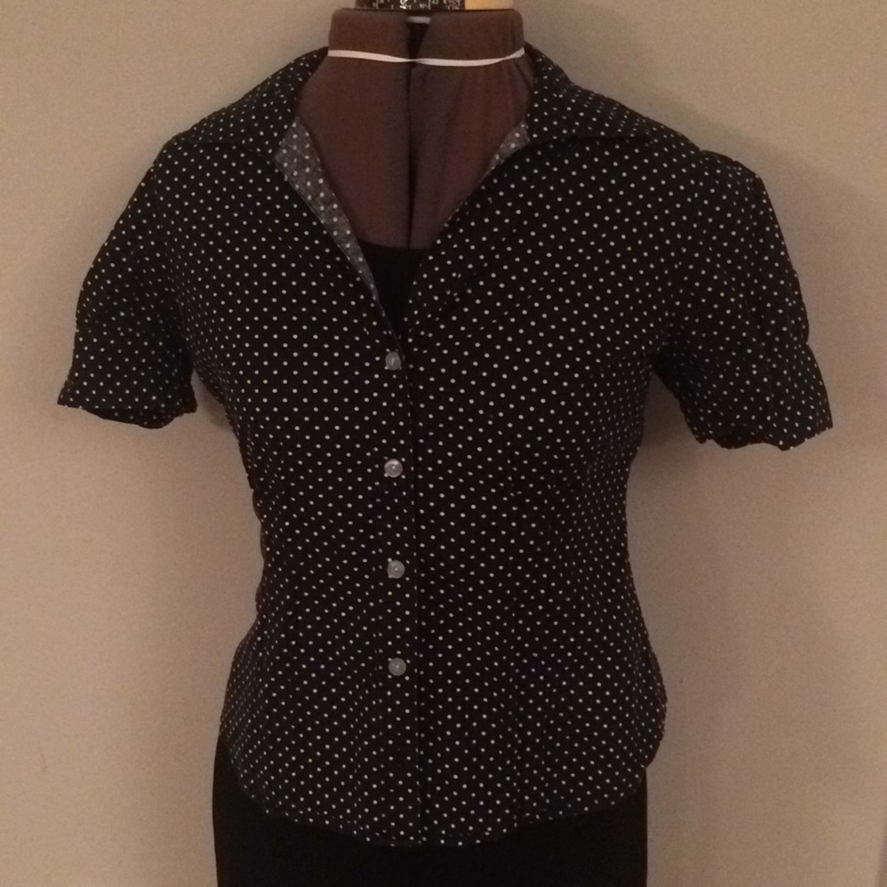 Black and white polka dot button up dress shirt